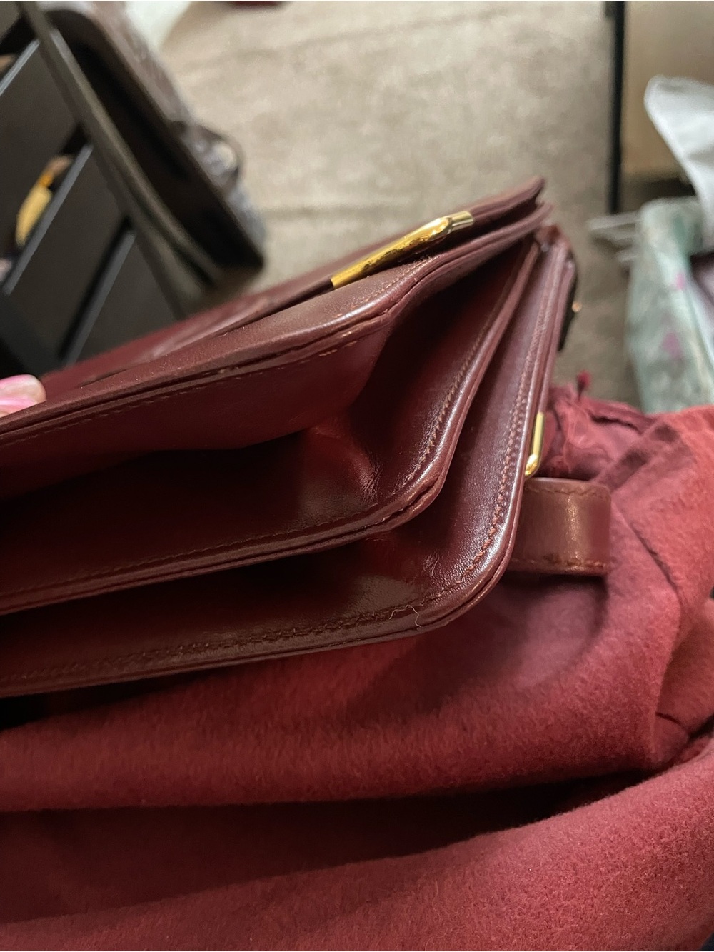 Vintage Cartier Burgundy Leather Crossbody Shoulder Bag Auth Card & Dust Bag - Picture 14 of 14